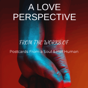 Two hands clasped together, illuminated by striking red and blue lighting, symbolize connection and intimacy. Title indicates a focus on love.