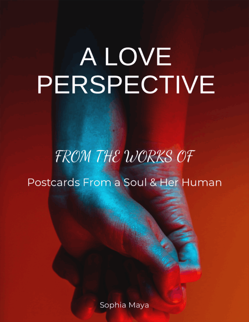 Two hands clasped together, illuminated by striking red and blue lighting, symbolize connection and intimacy. Title indicates a focus on love.