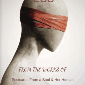 A blindfolded sculpture titled "EGO" symbolizes introspection and the human condition, accompanying works by Sophia Maya.