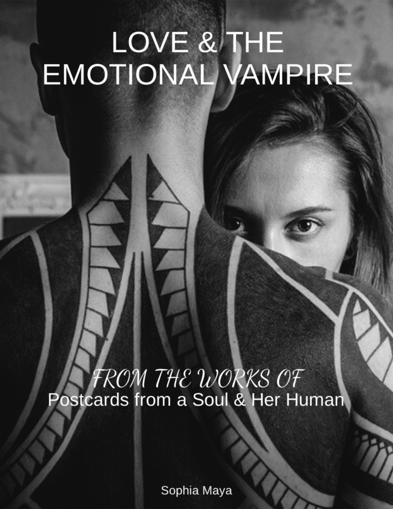 A man with intricate tattoos stands with a woman peeking from behind him. The text overlay highlights themes of love and emotional challenges.