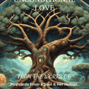 A mystical tree with intricate roots and branches symbolizes unconditional love. Title overlay: "Unconditional Love" by Sophia Maya.