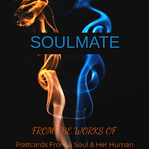 Book cover of "Soulmate" by Sophia Maya, featuring blue and orange smoke on a black background, symbolizing connection and duality in relationships.